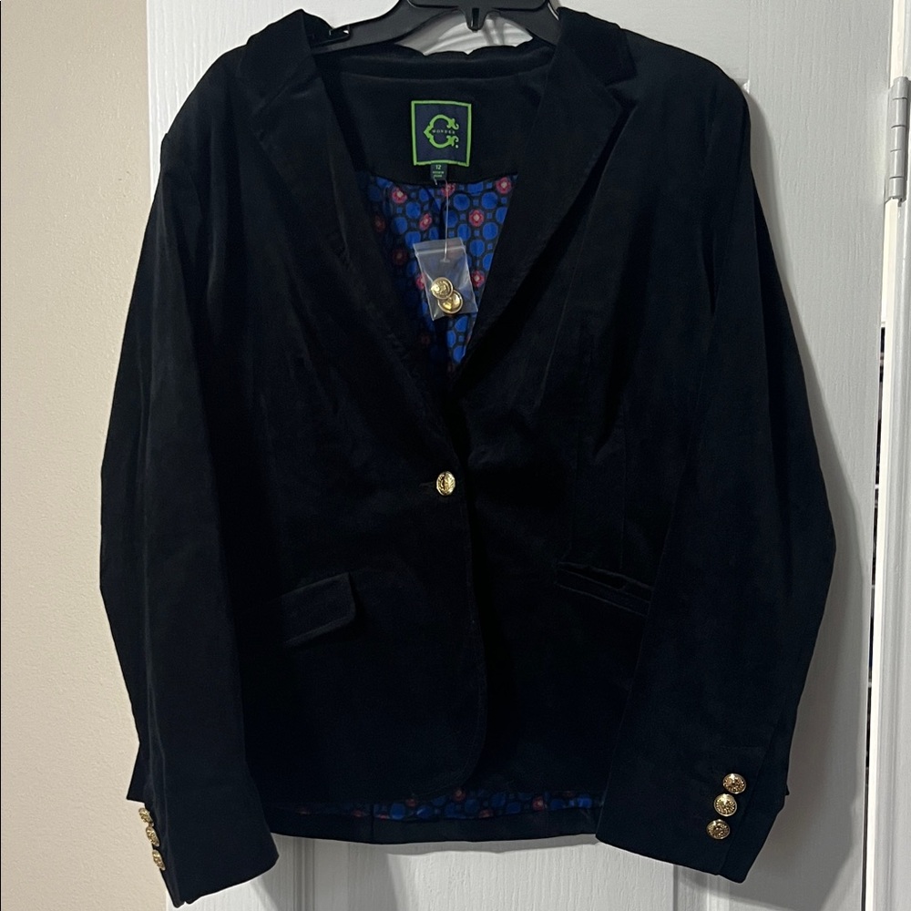 C. Wonder Black Velvet Blazer with Gold Buttons